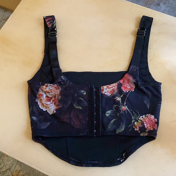 West of Melrose Floral Mesh Stretch Corset Bustier Crop XS Tillys Goth Romantic - Picture 7 of 12